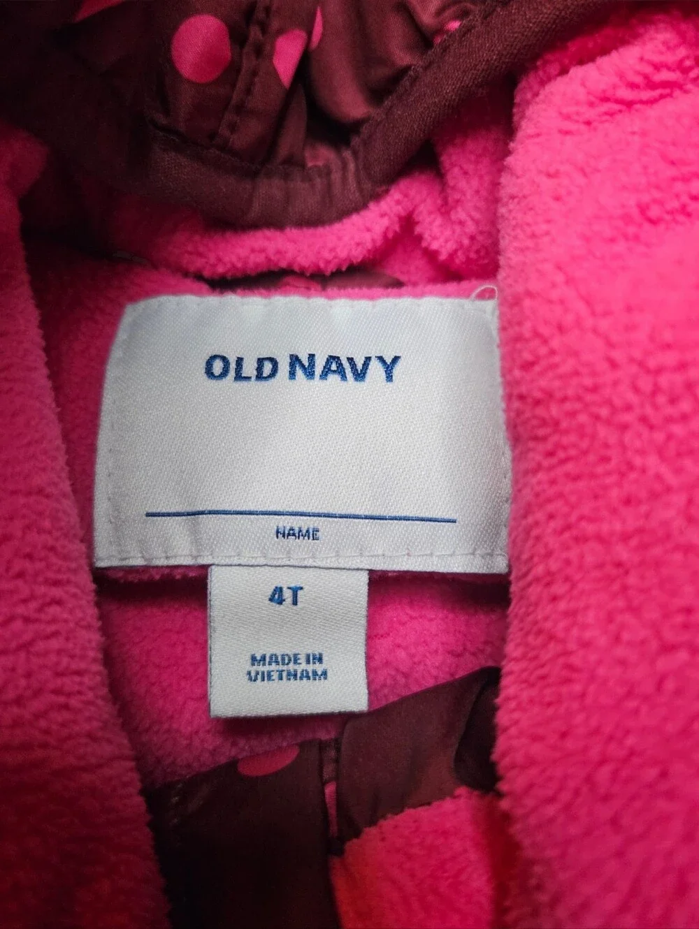 Old Navy Girls 4T Burgundy Pink Polka Dot Hooded Puffer Jacket